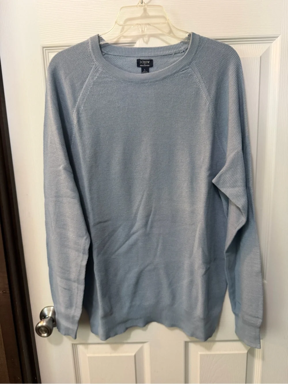 NWT J. Crew Men’s Light Blue Crewneck Cotton Subtle Waffle Knit Sweater Sz L